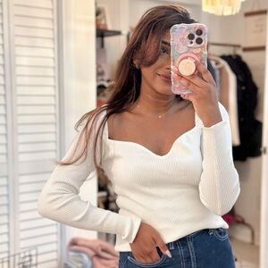 (NWT) H&M Rib-Knit Sweetheart Sweater Top